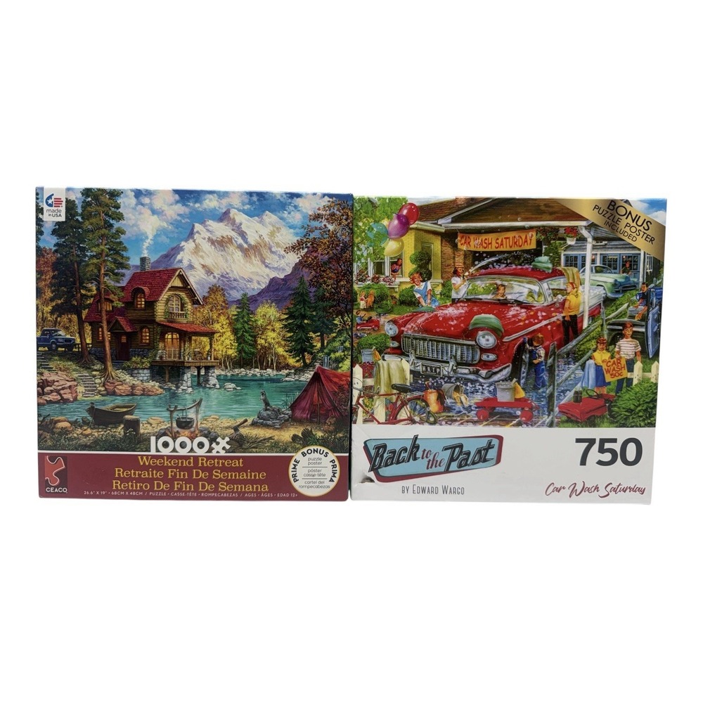 Lot of 2 Jigsaw Puzzles CEACO Weekend Retreat & Car Wash Saturday 1000/750
